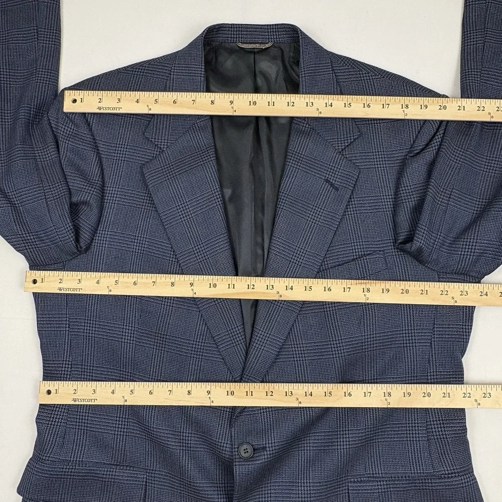 VTG Stafford Executive Hartmarx 100% Wool Sport Coat 46L Navy Glen Plaid USA EUC